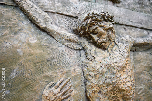 The Crucifixion of Jesus – Fifth Sorrowful Mystery. A relief sculpture on Mount Podbrdo (the Hill of Apparitions) in Medjugorje. photo