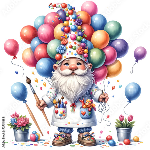 Watercolor Clipart jester gnomes  birthday party,  digital files are in high resolution 300 DPI. photo