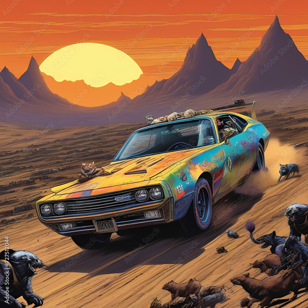 car on the desert, generative AI