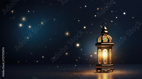 Ramadan Background With Glowing Lantern And Stars