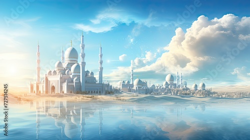 Ramadan Landscape With Mosques against sunny sky
