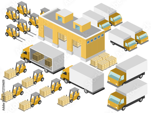 Isometric 3d vector illustration collection about transportation industry