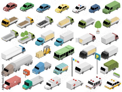 Vector illustration icon collection of various automobiles in isometric 3d