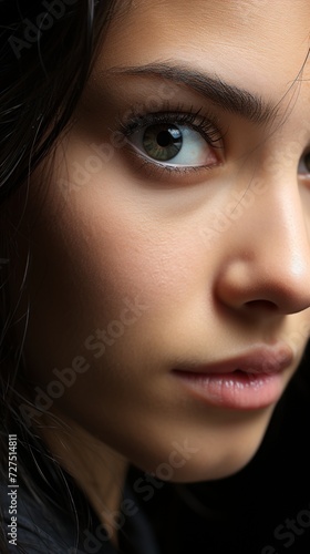 Young female eyes closeup bare face with cornea detail focused © Montalumirock