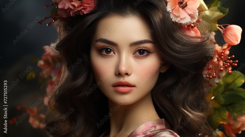 Young female oriental makeup style traditional fashion
