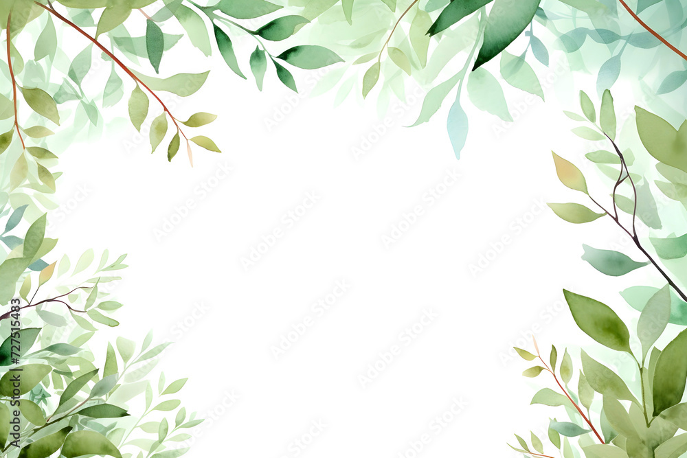 Watercolor botanical leaf frame background with copy space for wallpaper card cover invitation decoration