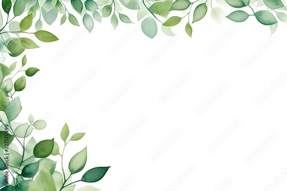 Watercolor greenery plant border frame background with blank space for card template banner design