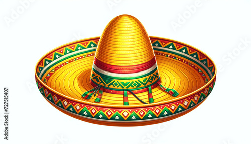 A traditional Mexican sombrero  featuring vibrant colors  and a wide brim  placed on a plain white background.