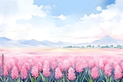 Watercolor pastel pink Lavender field landscape background for wallpaper cover poster fabric design