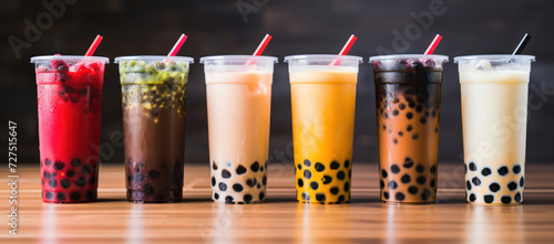 Refreshing Asian Boba Milk Tea with Tapioca Pearls, Served in a Cold Glass photo