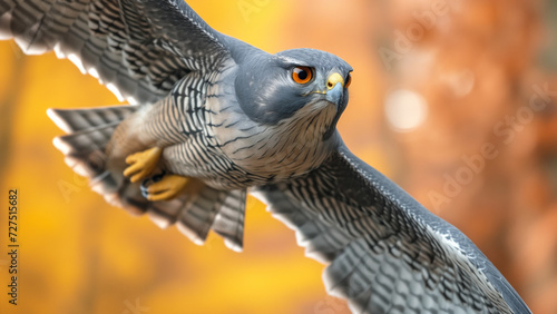 Wings Over Fields: A Goshawk in Flight Captured in Detail