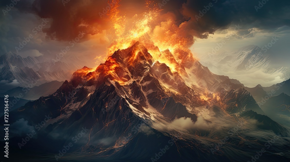 small fire on top of mountains vast mountain range