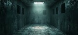 Dark creepy prison cell. Generative AI technology.