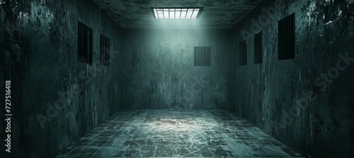 Dark creepy prison cell. Generative AI technology. photo