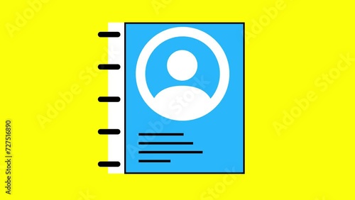 Iconic blue contact book animated on a vibrant yellow background. photo