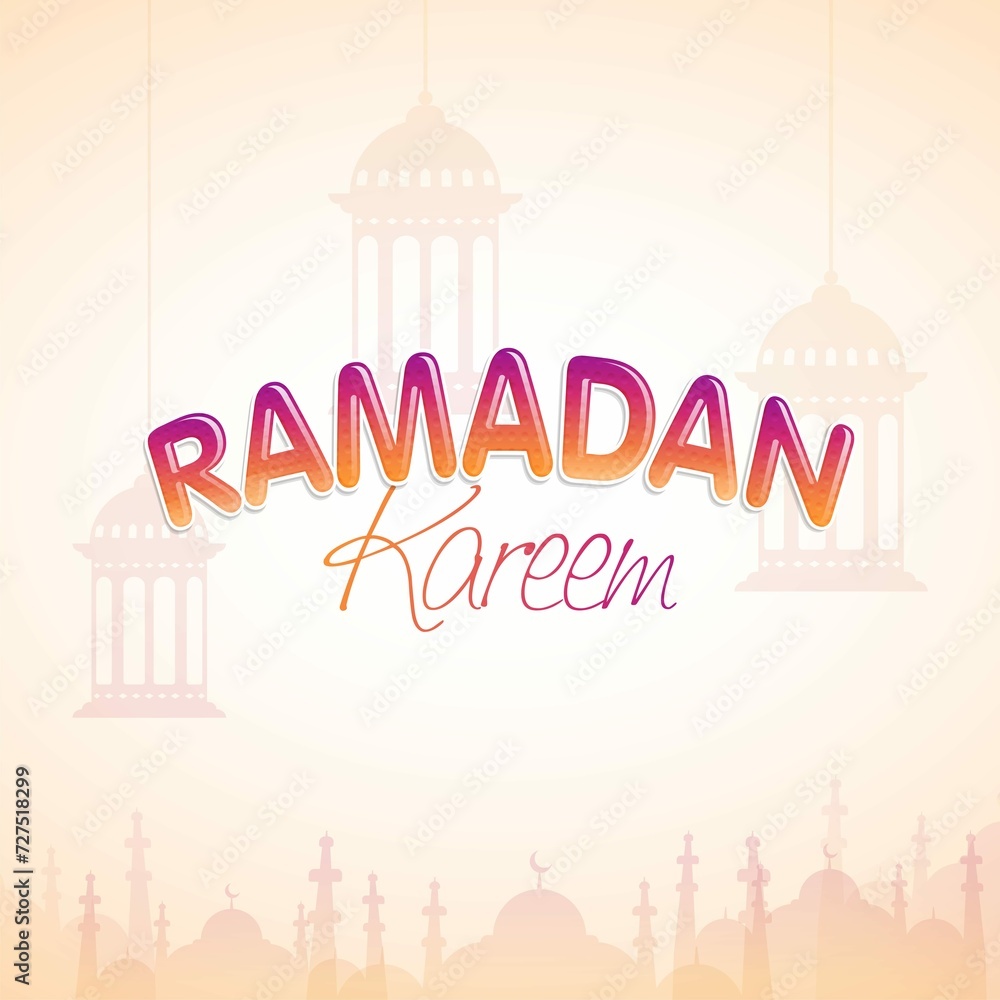 Muslim Community Festival Ramadan Kareem Background With Hanging Lanterns Mosque Decoration