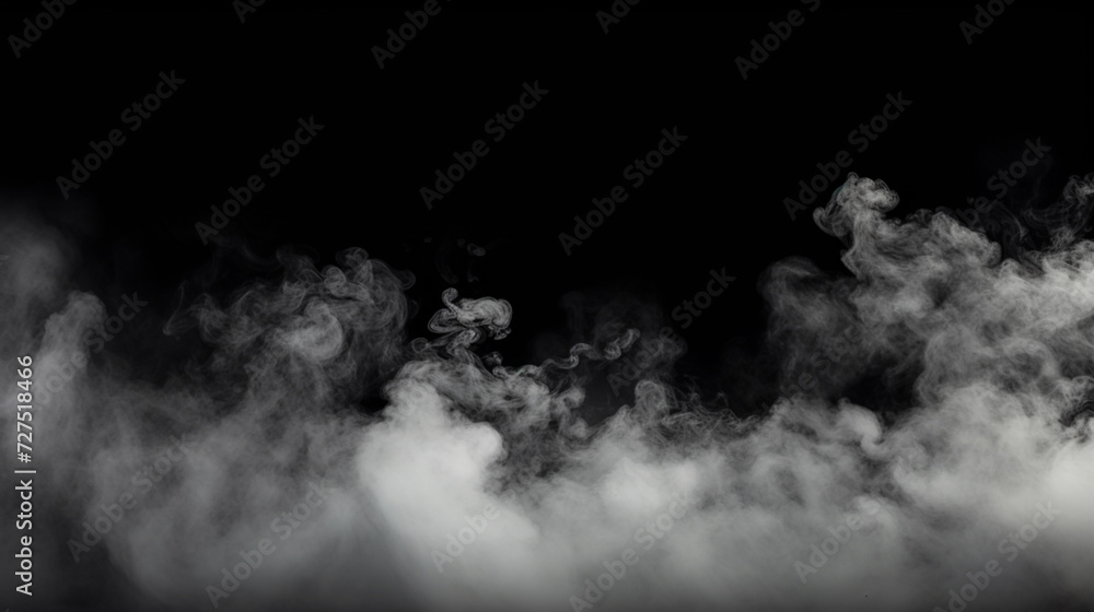 A haunting overlay of black smoke and white fog blankets the ground, with clouds of mist, steam, and dust emerging from the dark backdrop.