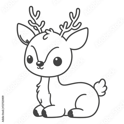 Cute baby Deer Cartoon character  hand drawn design black and white vector illustrations generated by Ai