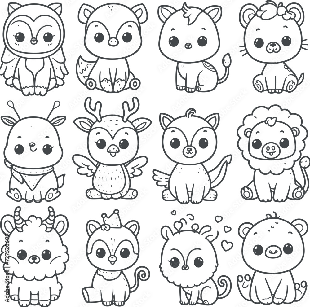 Cute Deer collections Cartoon character hand drawn  vector illustrations generated by Ai