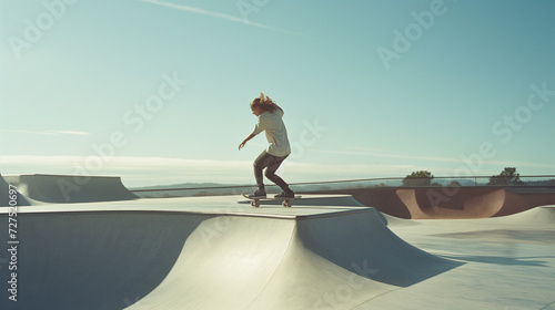 woman skater jumping on skate park