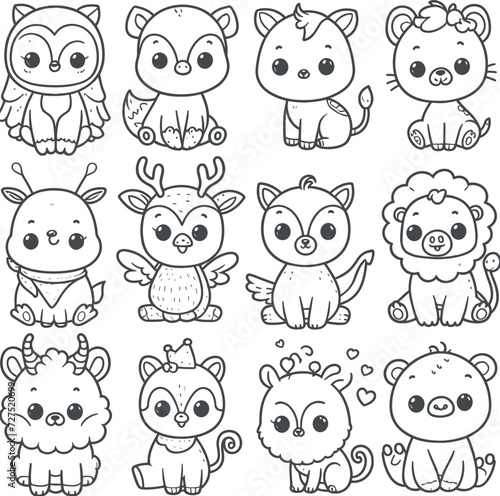 Cute Deer collections Cartoon character hand drawn  vector illustrations generated by Ai