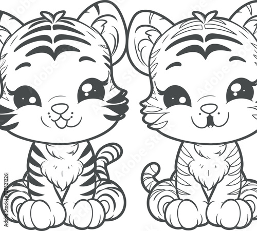 Outline simple cute tiger black and white vector illustrations generated by Ai