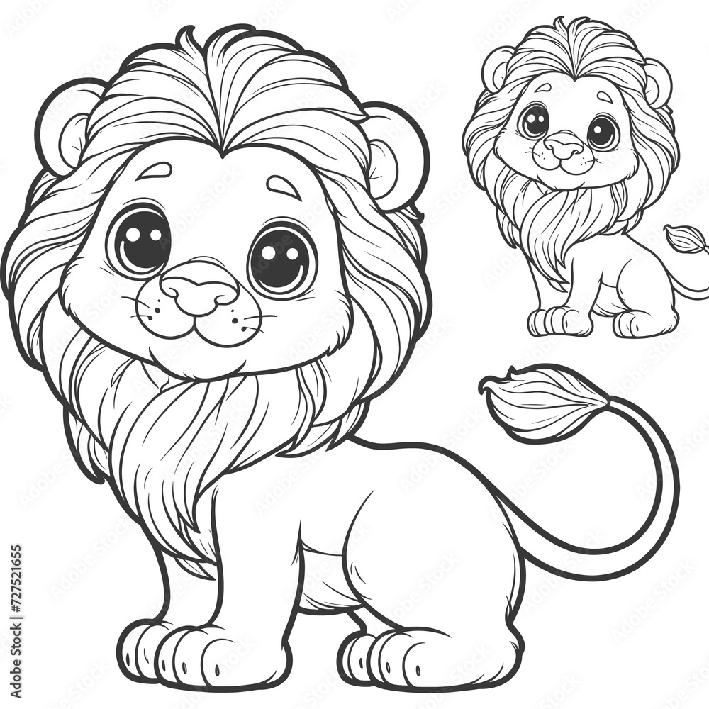 Wildlife animal Cute lion setting on white background generated by Ai Wildlife animal Cute lion setting on white background generated by Ai