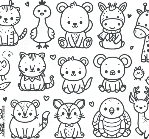 Animals collections vector illustration outline drawing for coloring pages, generated by Ai