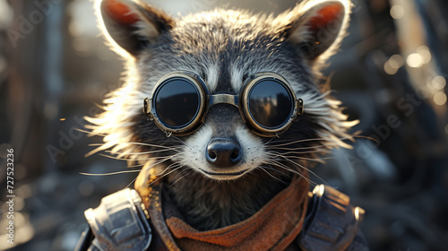 A raccoon in aviator glasses, the pilot of urban style.