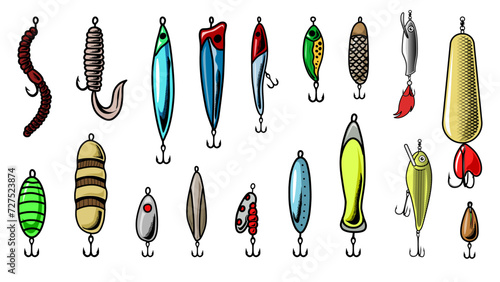 set of fishing hooks artificial bait, vector illustration photo