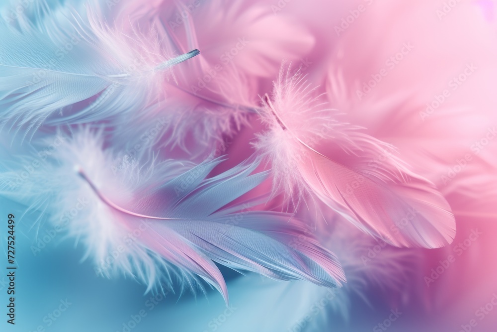 Gentle feathers float, their soft hues of pink and blue merge like whispers of a dreamy sky at dawn, exuding tranquility and grace. Gentle feathers float, their soft hues of pink and blue merge like whispers of a dreamy sky at dawn, exuding tranquility and grace.