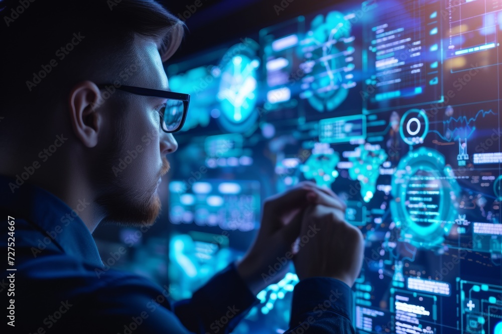 A focused analyst examines intricate data visualizations, deciphering trends and patterns that shape strategic decision-making. A focused analyst examines intricate data visualizations, deciphering trends and patterns that shape strategic decision-making.