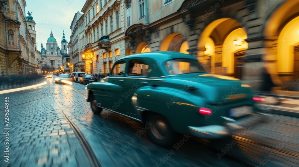 Obraz premium Vintage car in the street of Prague. Czech Republic in Europe.
