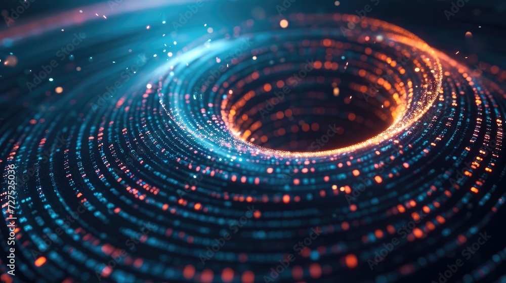 Glowing wires flow in a circular pattern, adorned with luminous particle attachments. Ai Generated Glowing wires flow in a circular pattern, adorned with luminous particle attachments. Ai Generated