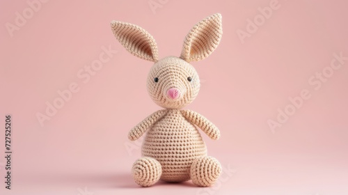 Crocheted kangaroo toy vibrant backdrop, handcrafted and adorable, Ai Generated
