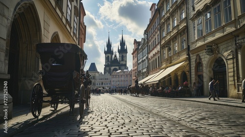 Historical street view of Prague City in medieval times. Czech Republic in Europe.