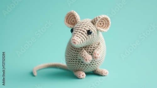 Crocheted rat toy vibrant backdrop, handcrafted and adorable, Ai Generated © Crazy Juke