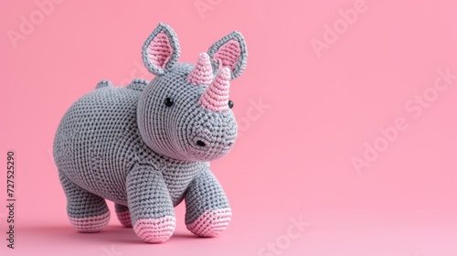 Adorable crocheted rhinoceros on a solid pastel backdrop. Ai Generated © Crazy Juke