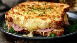 A hot sandwich with gooey melted cheese and savory ham, Ai Generated.
