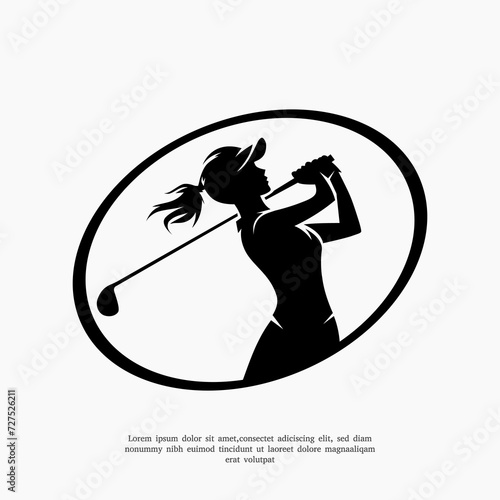 Golf, female golfer logo, isolated vector silhouette.