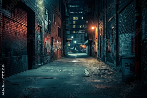 Mysterious Alleyway at Night, Urban Secrets Unfolded photo