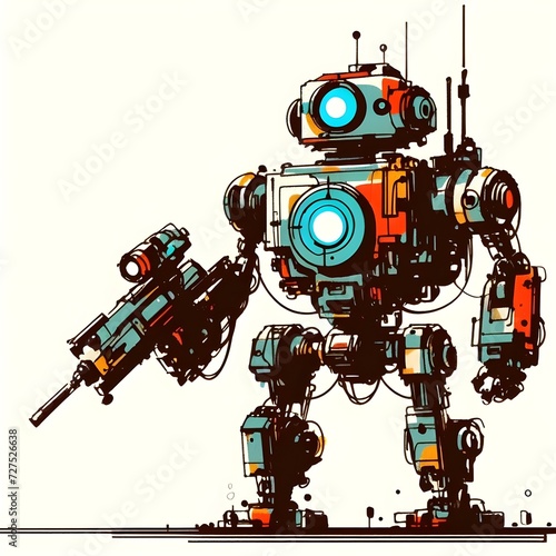 Minimalist painting of sci-fi cute robot ,  pen and ink sketch. © Yuthana