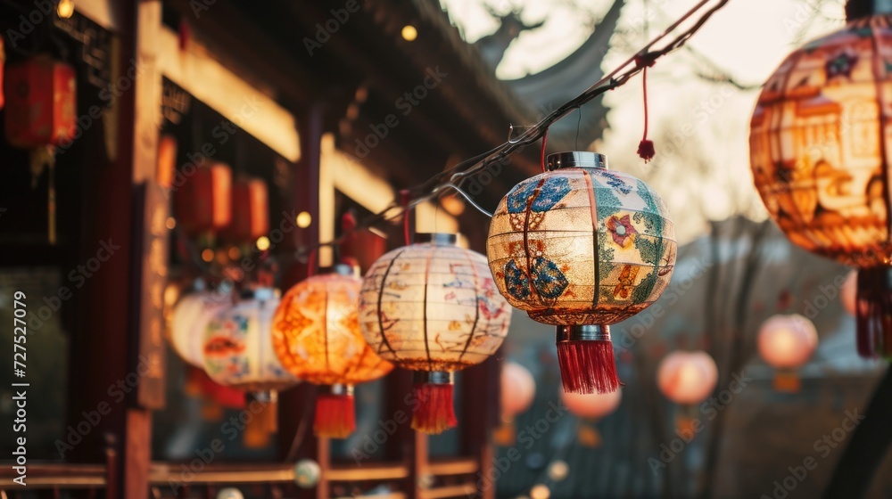 Naklejka premium Beautiful vintage lanterns in street to celebrate Chinese lunar new year.