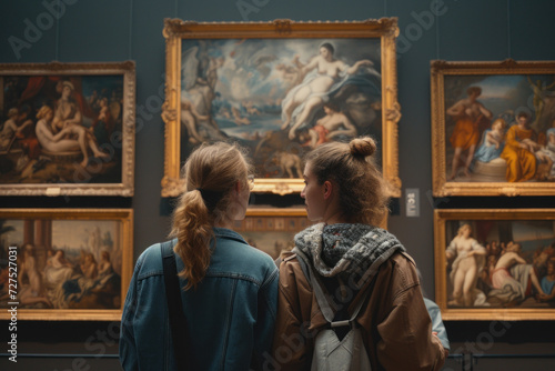 Visitors Contemplating Classic Art at a Museum Gallery © KirKam