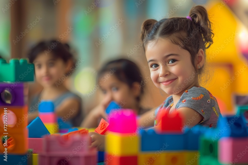 Portrait of a Kindergarten Child Engaged in Creative Block Play. Portrait of a Kindergarten Child Engaged in Creative Block Play.