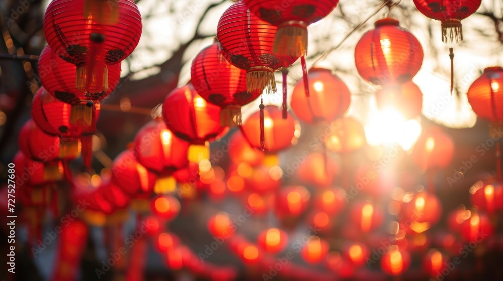 Obraz premium Beautiful red lanterns in street to celebrate Chinese lunar new year.