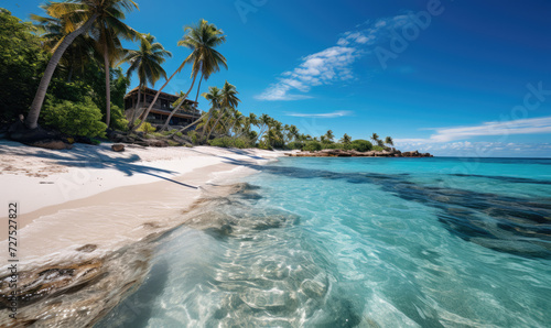 Widok z lotu ptaka łodzie rybackie na tropikalnym dennym wybrzeżu z piaskowatą plażą przy zmierzchem. Letnie wakacje na Oceanie Indyjskim, Zanzibar, Afryka. Krajobraz z łodzią, zielone drzewa, przezroczysta niebieska woda. Widok z góry