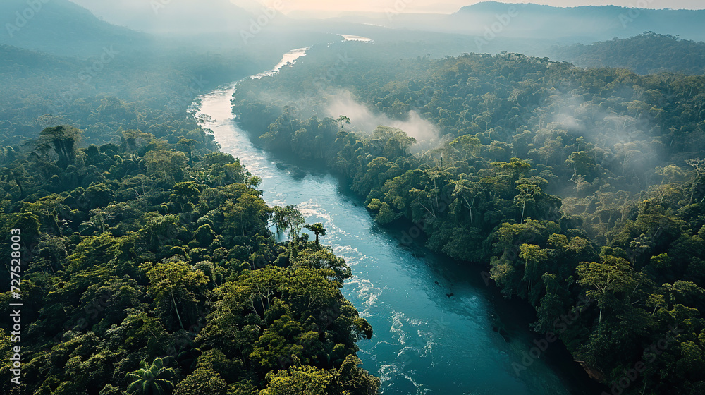 Aerial photography of a river in the Amazon