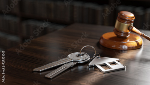 Judicial Gavel and Real Estate Keys: Law Legal Divorce and Auction concept