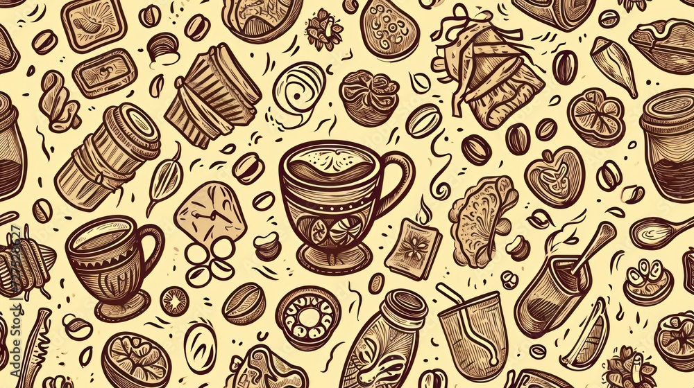 Abstract background of vector illustration of coffee beans.